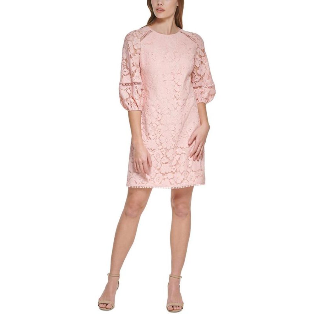 Vince Camuto Womens Pink Lace Mini Daytime Shift Dress Petites NWT
